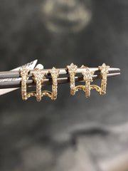 LIV 14k Yellow Gold Natural Diamonds Triple Star Huggie Design Halo Stud Pave Set G/VS1 Earrings Bridal Gift Wedding