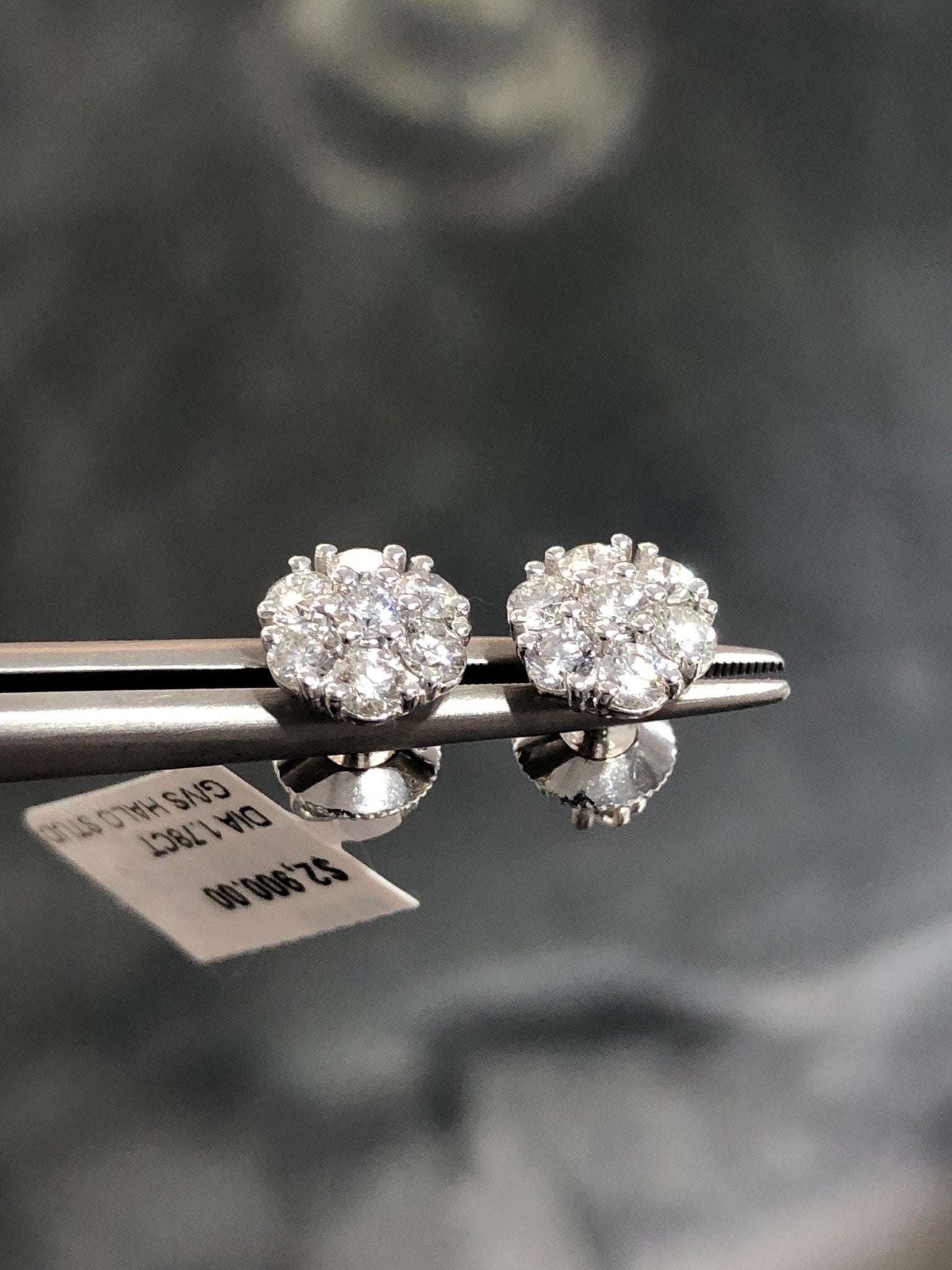 LIV 14k White Gold Natural Diamonds Flower Design Halo Stud Prong Set G/VS1 Earrings Bridal Gift Wedding