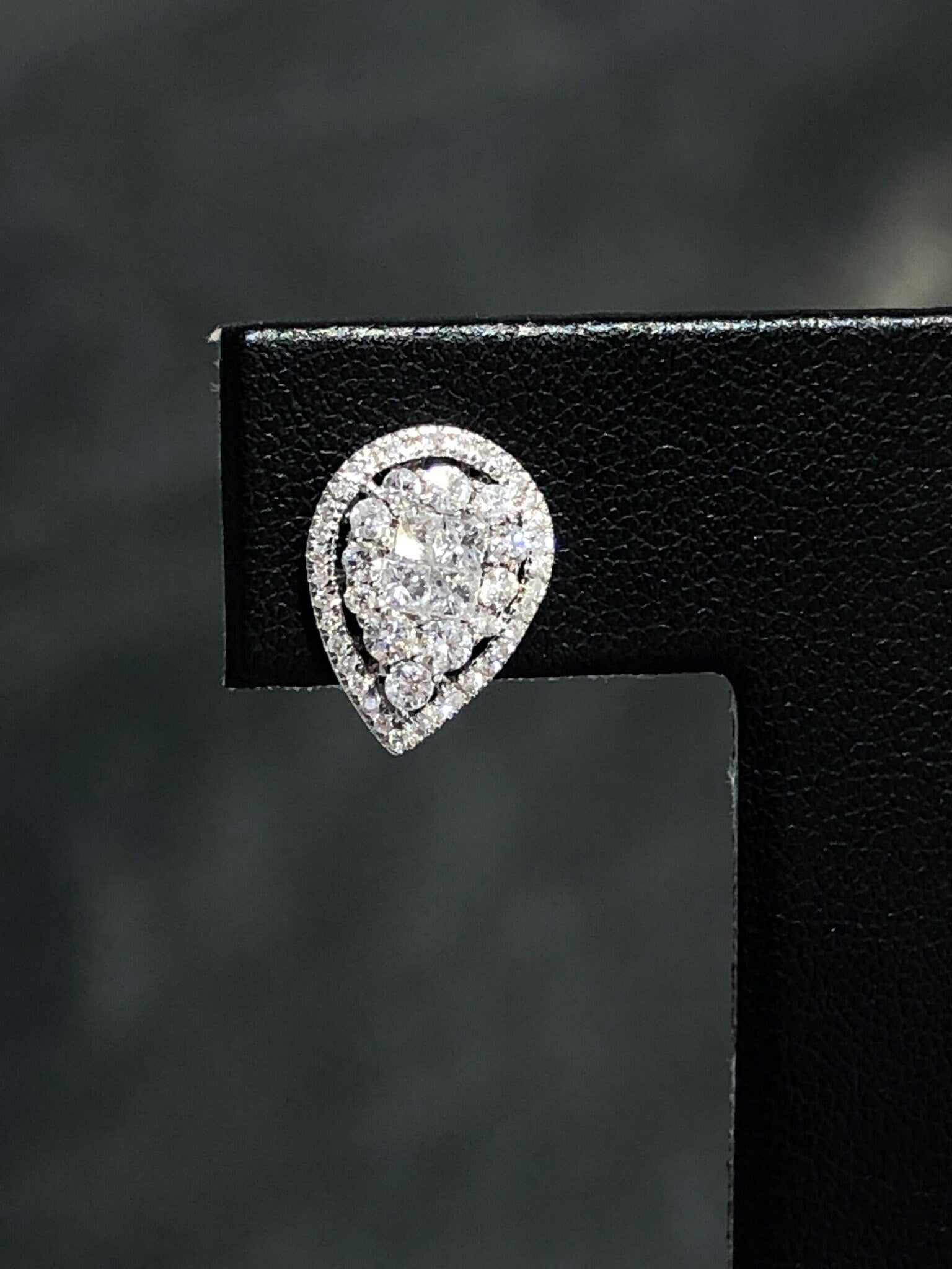 LIV 14k White Gold Natural Diamonds Pear Shape Design Halo Stud Prong Cluster G/VS1 Earrings Bridal Gift Wedding
