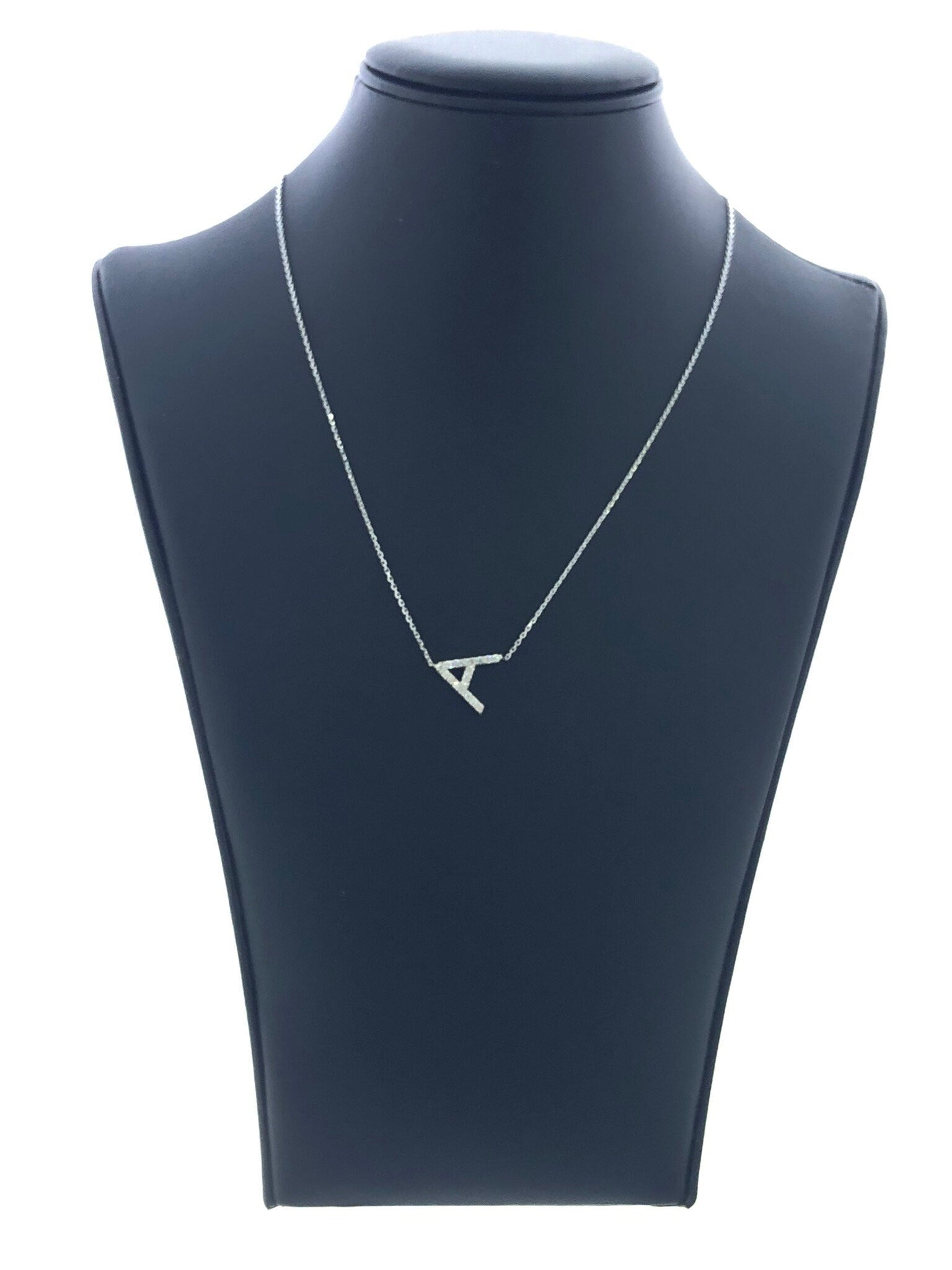 LIV 14k White Gold & Natural Diamonds Initial A Sideway Design Necklace 16"-18" L