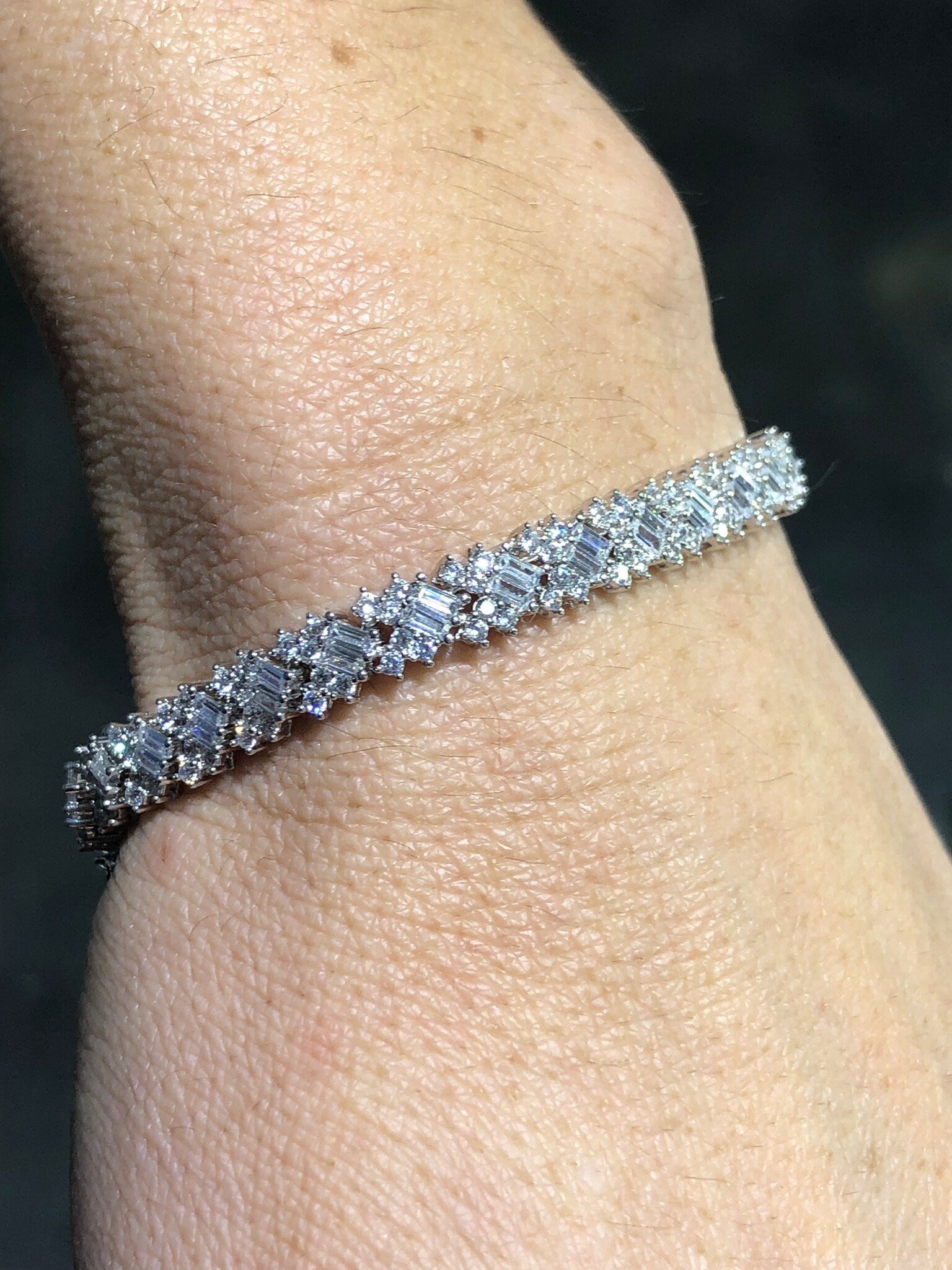 LIV Platinum Over Sterling Silver Round Cut White Sapphire Halo Design Baguette Tennis Bracelet Bridal Gift