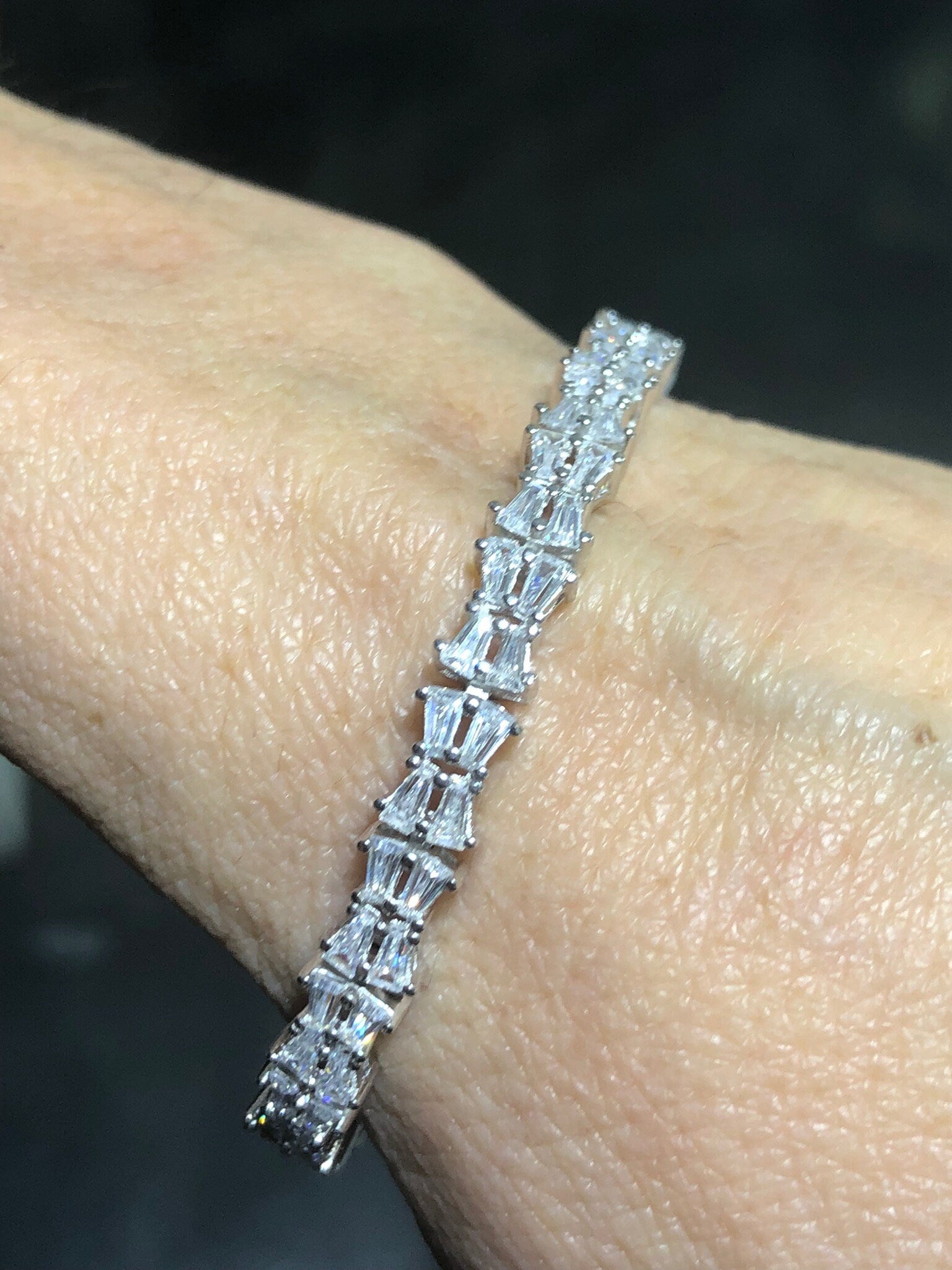 LIV Platinum Over Sterling Silver Baguette Cut White Sapphire Halo Design Tennis Bracelet Bridal Gift