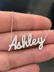 LIV 14k White Gold Natural Diamonds Custom Made Ashley Name Necklace Script Writing Any Name Available