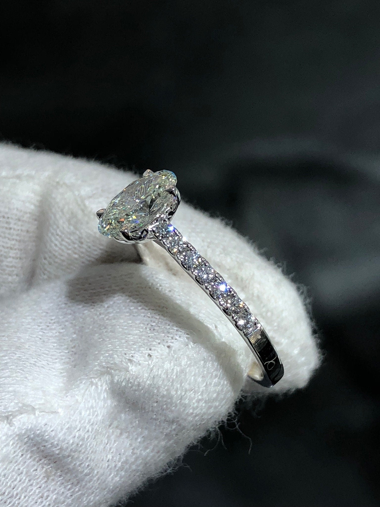 LIV 14k White Gold Oval Diamond Cathedral Engagement Ring 1.01ct Center Stone 1.46ct tw