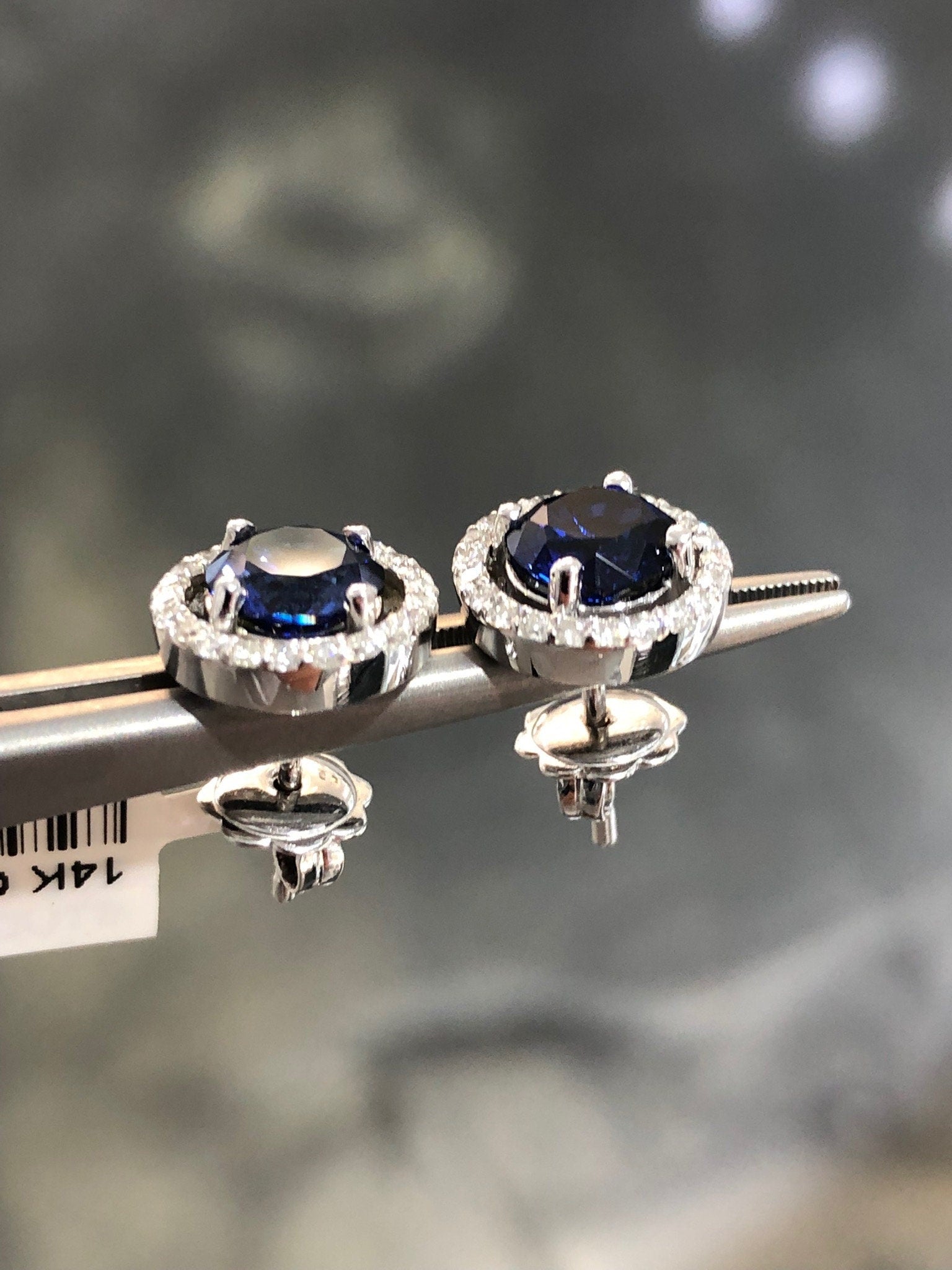 LIV 14k White Gold Natural Diamonds & Blue Sapphire Round Halo Design G/VS1 Stud Earrings Bridal Gift Wedding