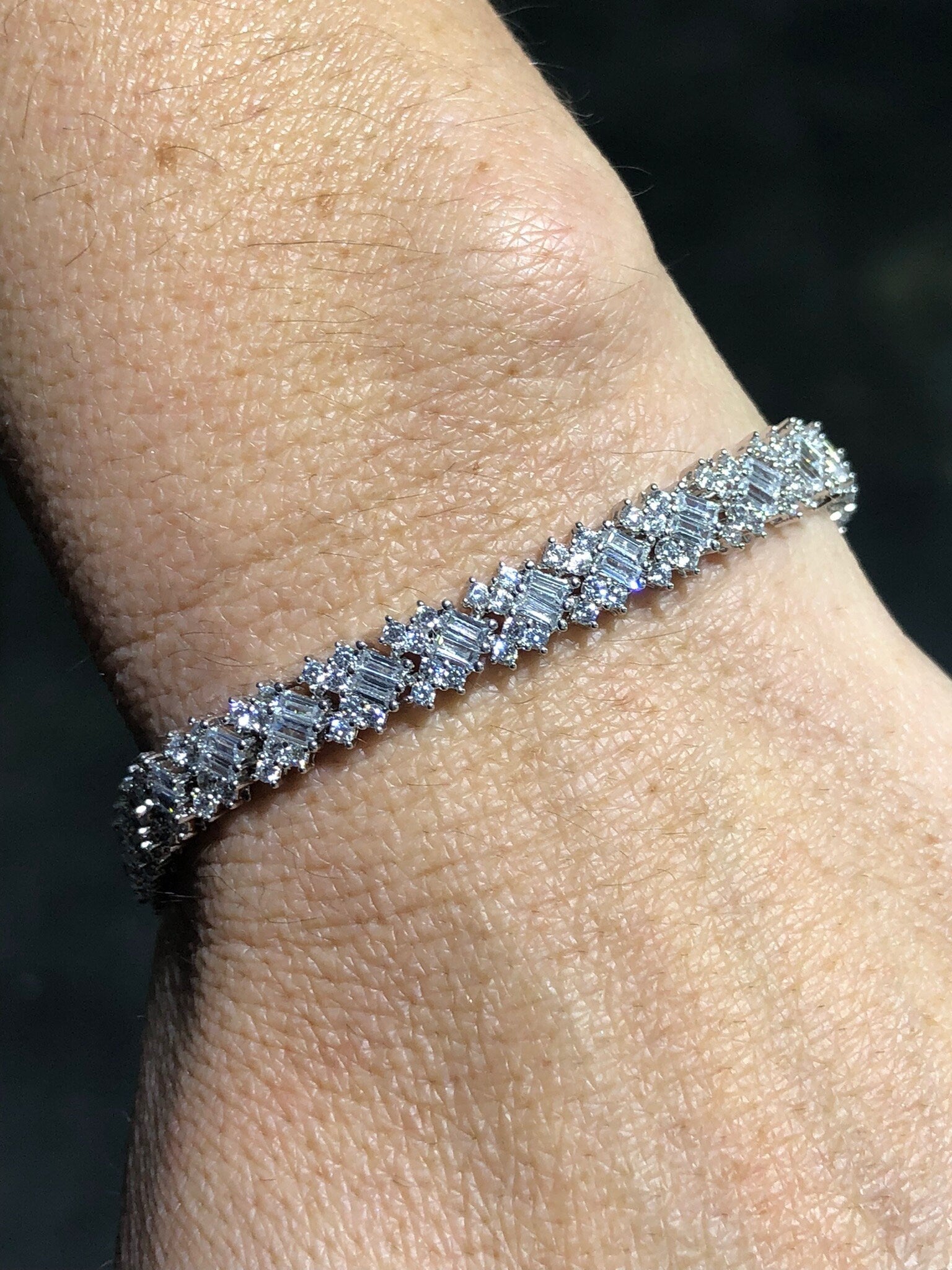 LIV Platinum Over Sterling Silver Round Cut White Sapphire Halo Design Baguette Tennis Bracelet Bridal Gift