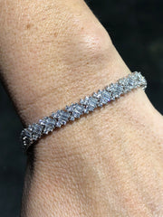 LIV Platinum Over Sterling Silver Round Cut White Sapphire Halo Design Baguette Tennis Bracelet Bridal Gift