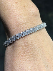 LIV Platinum Over Sterling Silver Round Cut White Sapphire Halo Design Baguette Tennis Bracelet Bridal Gift