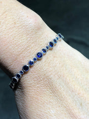 LIV Platinum Over Sterling Silver Round Cut Blue Sapphire Halo Design Tennis Bracelet Bridal Gift