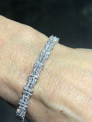 LIV Platinum Over Sterling Silver Baguette Cut White Sapphire Halo Design Tennis Bracelet Bridal Gift