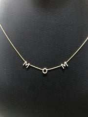 LIV 14K Yellow Gold Hand Made Natural Diamonds Mom Design Personalized Necklace Any Word or Phrase Available 16" Length