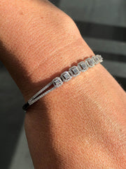 LIV 14k White Gold & Diamonds 1.84ct G/VS1 Pave Halo Baguette Cut Stackable Bangle Tennis Bracelet