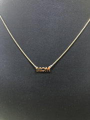 LIV 14K Yellow Gold Hand Made Mom Design Personalized Necklace Any Word or Phrase Available 16" Length