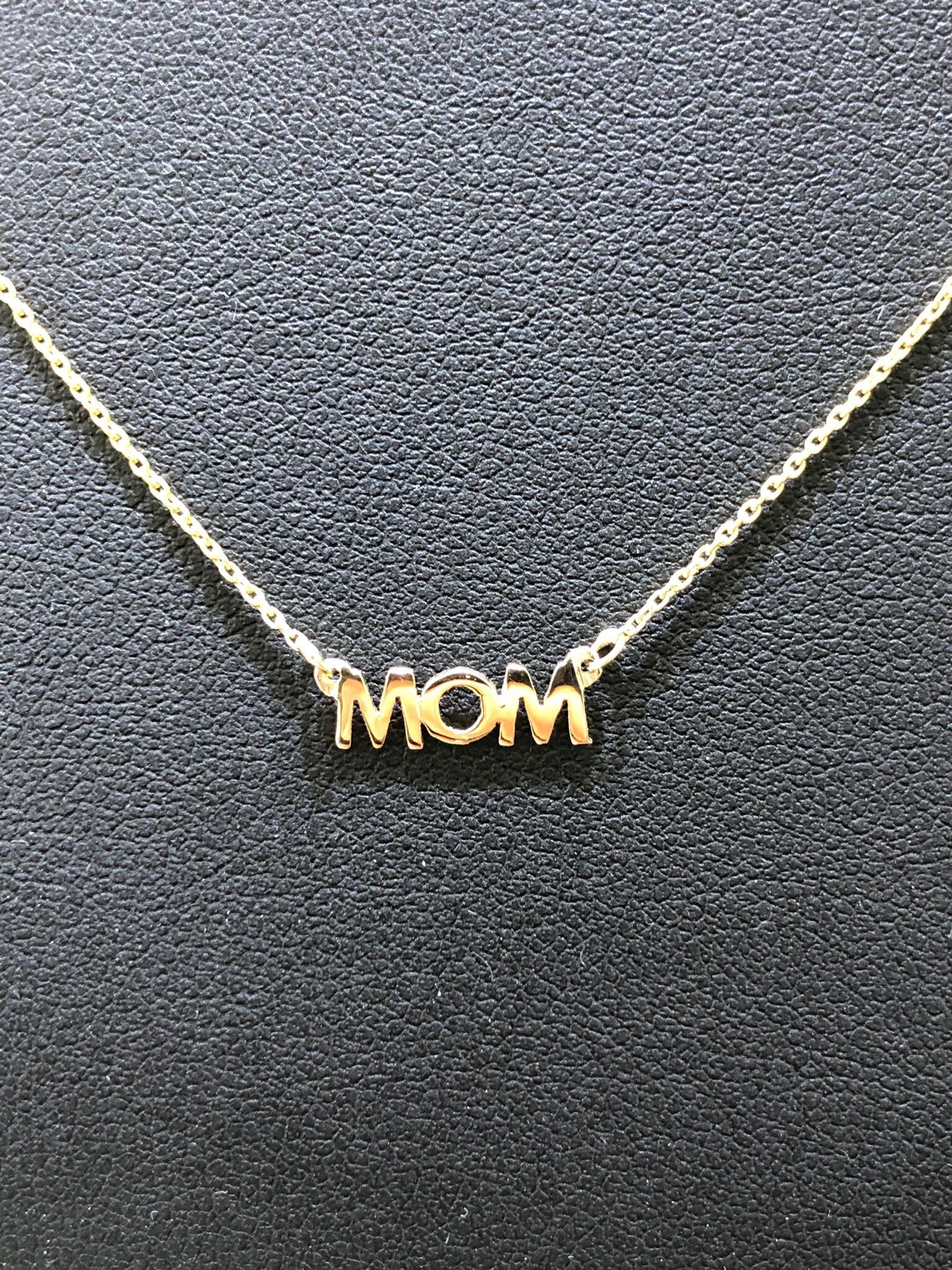 LIV 14K Yellow Gold Hand Made Mom Design Personalized Necklace Any Word or Phrase Available 16" Length