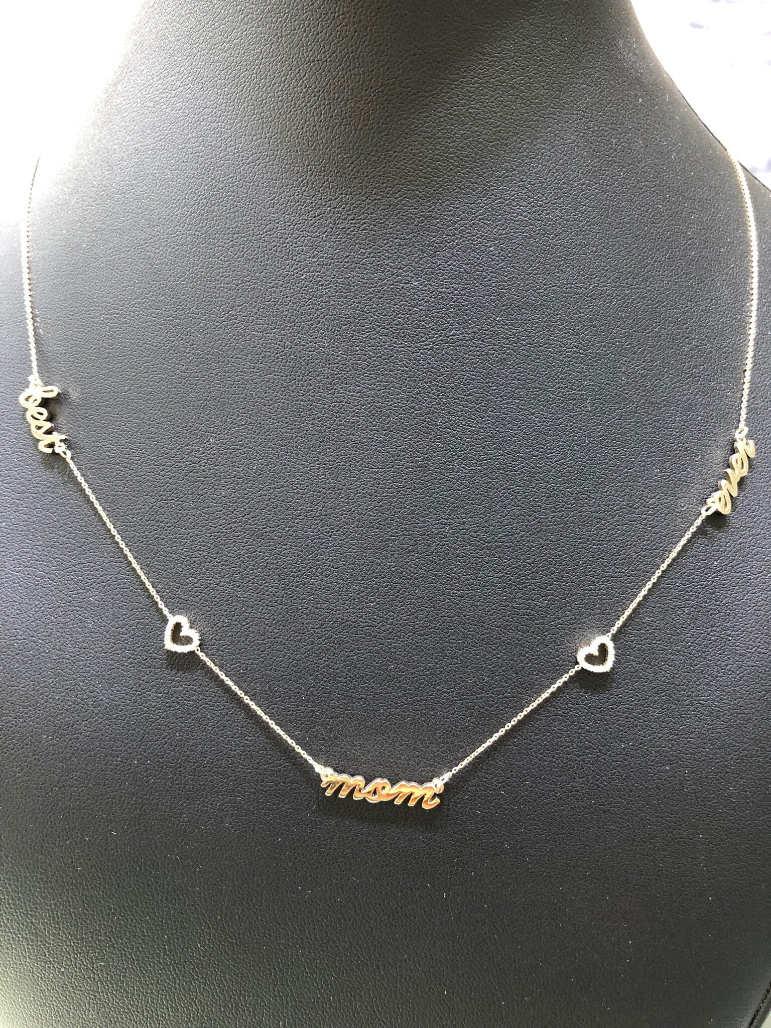 LIV 14K Yellow Gold Hand Made Natural Diamonds Best Mom Ever Heart Design Personalized Necklace Any Word or Phrase Available 16" Length
