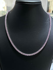 LIV Platinum Sterling Silver Prong Set Pink Sapphire Classic Layered Tennis Necklace 20" Length