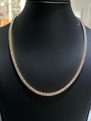 LIV 18k Yellow Gold Sterling Silver Prong Set Pink Sapphire Classic Tennis Necklace 16" Length