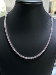 LIV Platinum Sterling Silver Prong Set Pink Sapphire Classic Layered Tennis Necklace 20" Length