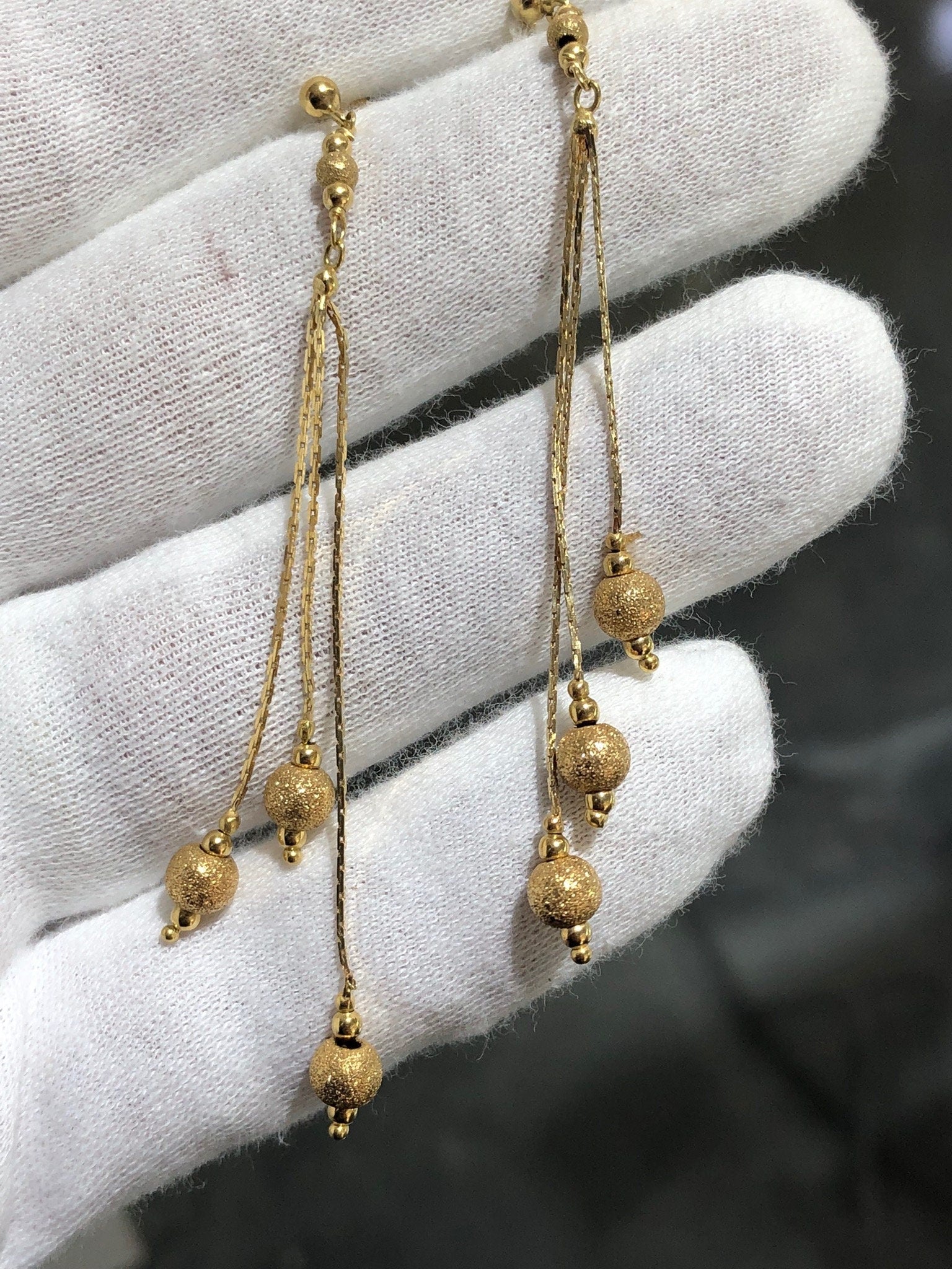 LIV 14k Yellow Gold Diamond Cut Long Chandelier Design Stud Earrings Butterfly Backs