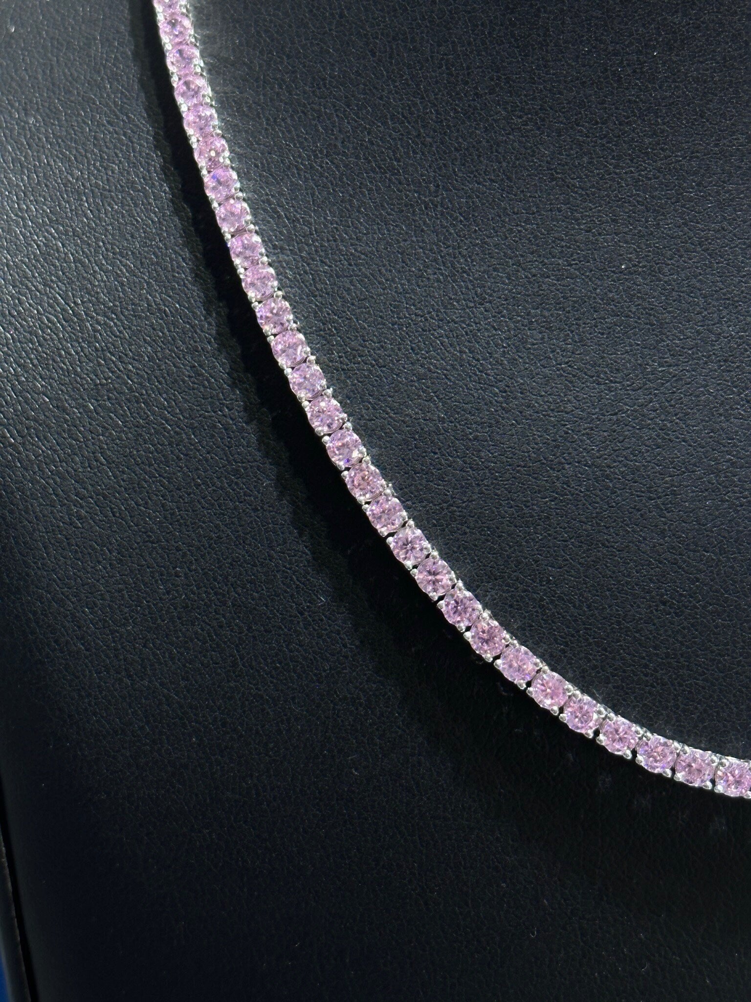 LIV Platinum Sterling Silver Prong Set Pink Sapphire Classic Layered Tennis Necklace 20" Length