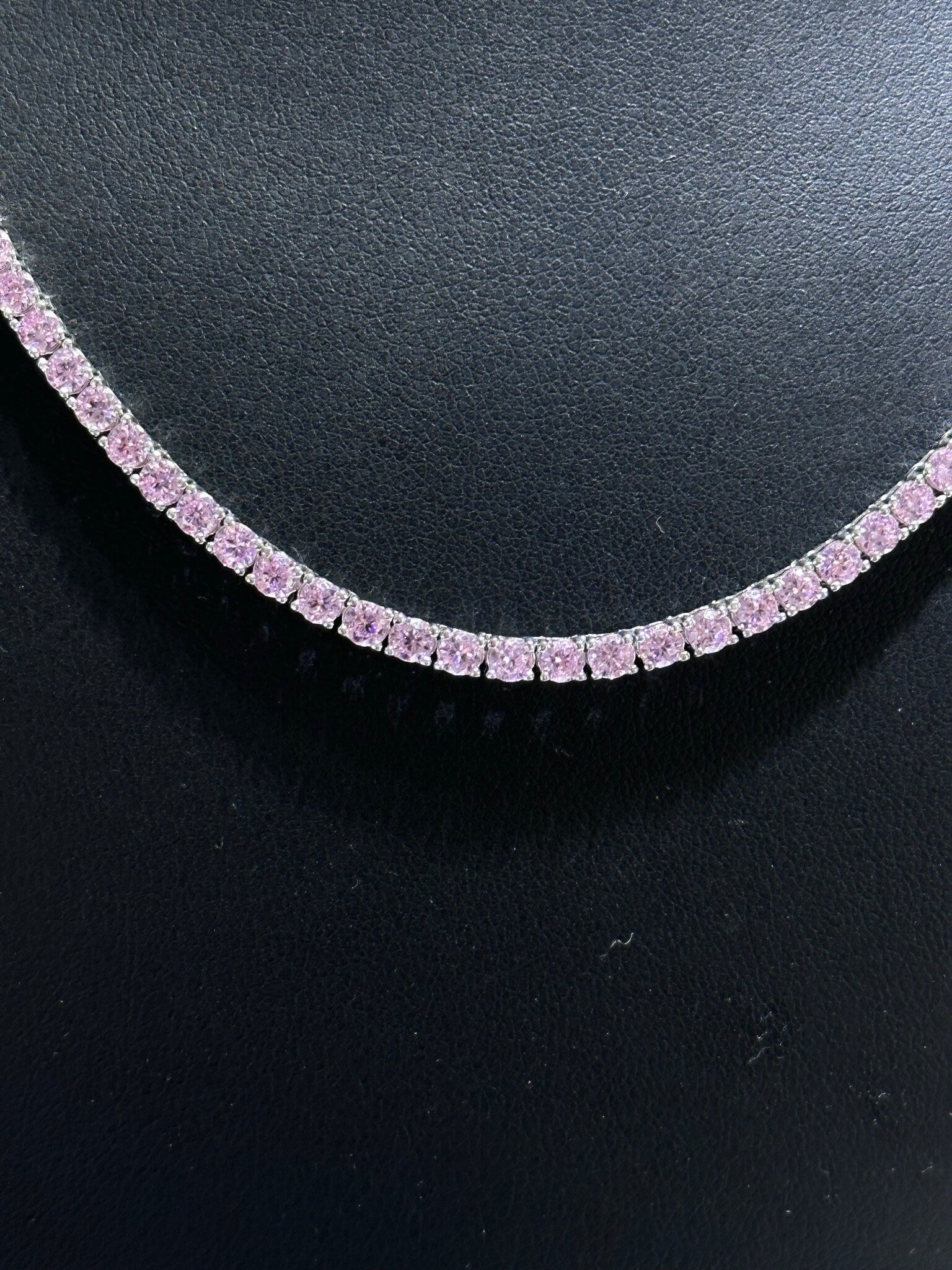 LIV Platinum Sterling Silver Prong Set Pink Sapphire Classic Layered Tennis Necklace 20" Length