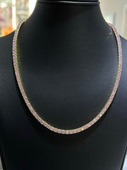 LIV 18k Yellow Gold Sterling Silver Prong Set Pink Sapphire Classic Tennis Necklace 16" Length