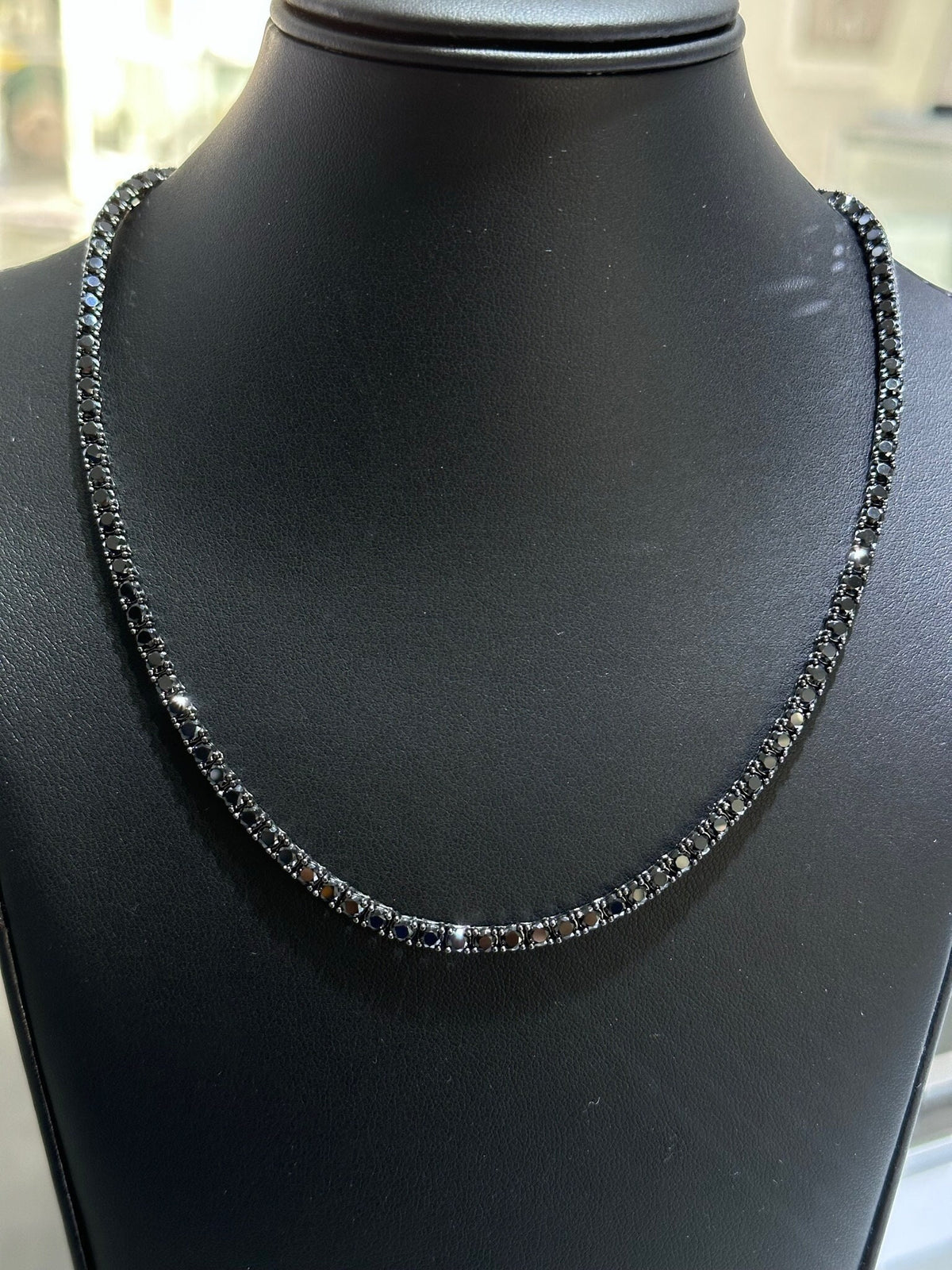 LIV Black Rhodium Sterling Silver Prong Set Black Sapphire 3mm Classic Layered Tennis Necklace 18" Length