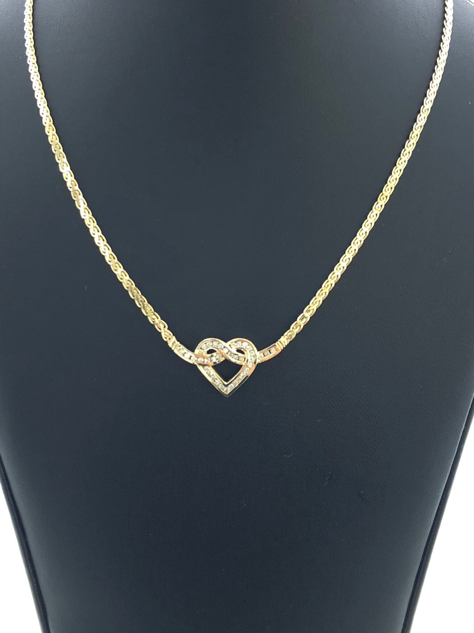 LIV 14k Yellow Gold & Diamonds Open Heart Design Hand Made Necklace 16" Length 8.9 Grams