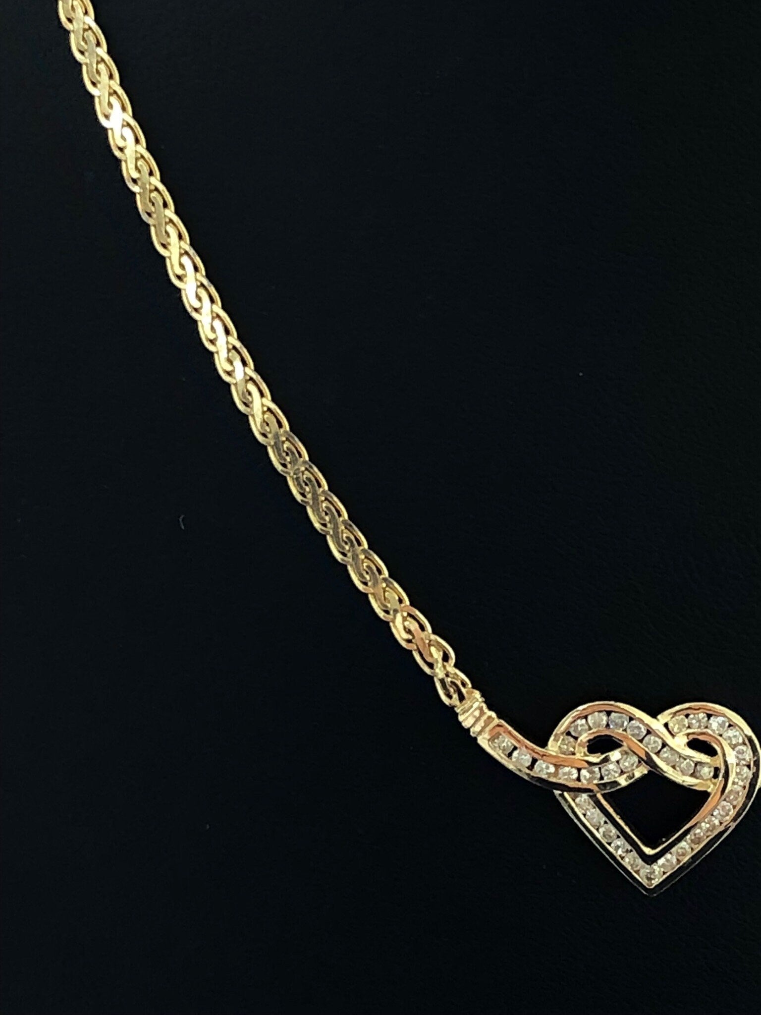 LIV 14k Yellow Gold & Diamonds Open Heart Design Hand Made Necklace 16" Length 8.9 Grams