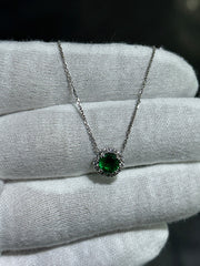 LIV 14KT Solid White Gold Natural White Diamonds & Green Quartz Round Halo Solitaire Pendant Necklace Gift