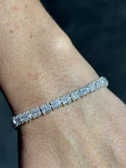 LIV Platinum Sterling Silver White Sapphire Baguette Cut Halo Tennis Bracelet Gift 7" Length