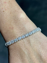 LIV Platinum Sterling Silver White Sapphire Baguette Cut Halo Tennis Bracelet Gift 7" Length