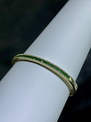 LIV 18k Yellow Gold Sterling Silver Green & White Sapphire Halo Baguette Cut Channel Design Pave Bangle Bracelet Gift 7" Length