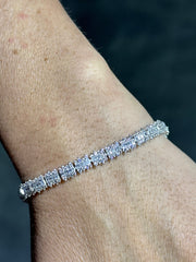 LIV Platinum Sterling Silver White Sapphire Baguette Cut Halo Tennis Bracelet Gift 7" Length