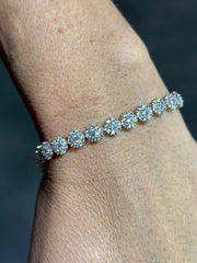 LIV Platinum Sterling Silver White Sapphire Round Cut Flower Halo Tennis Bracelet Gift 7" Length