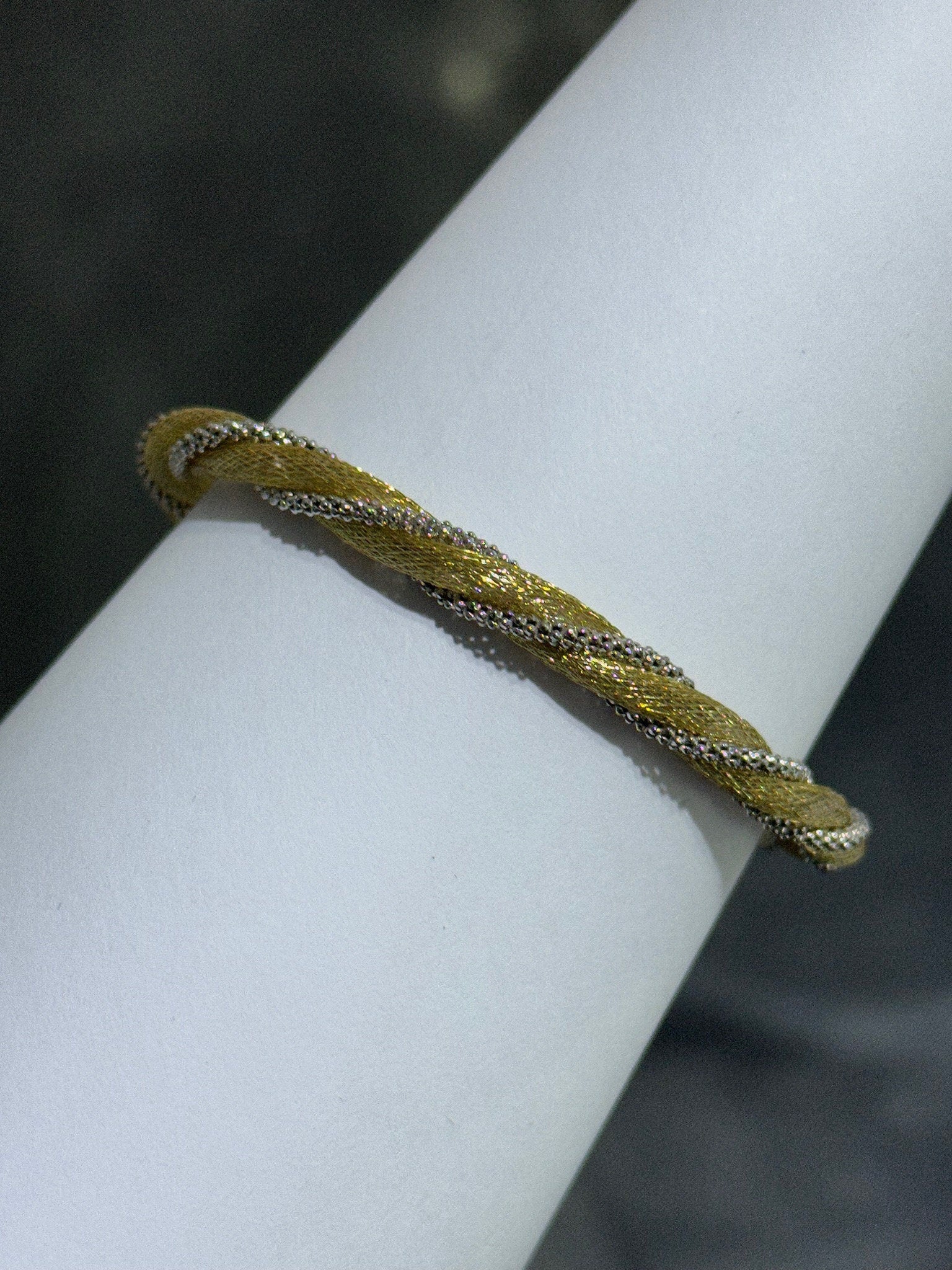 LIV 18k Yellow Gold Sterling Silver Twisted Mesh Design Magnetic Lock Halo Hand Made Soft Bangle Tennis Stack Bracelet Gift