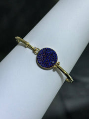 LIV 18k Yellow Gold Sterling Silver Pave Blue Sapphire Evil Eye Design Halo Hand Made Bangle Stack Bracelet Gift