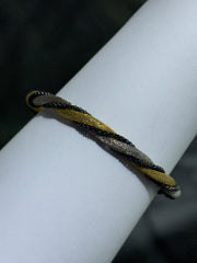 LIV 18k Tri Color Gold Sterling Silver Twisted Braided Mesh Design Halo Hand Made Bangle Stack Bracelet Gift