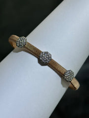 LIV 18k Rose Gold Sterling Pave White Sapphire Hexagon Design Hand Made Stackable Cuff Bangle Bracelet Gift