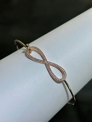 LIV 18k Rose Gold Sterling Silver Pave White Sapphire Infinity Design Hand Made Stackable Bangle Bracelet Gift