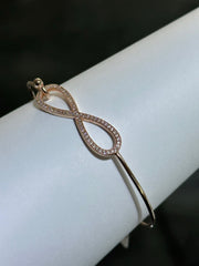 LIV 18k Rose Gold Sterling Silver Pave White Sapphire Infinity Design Hand Made Stackable Bangle Bracelet Gift