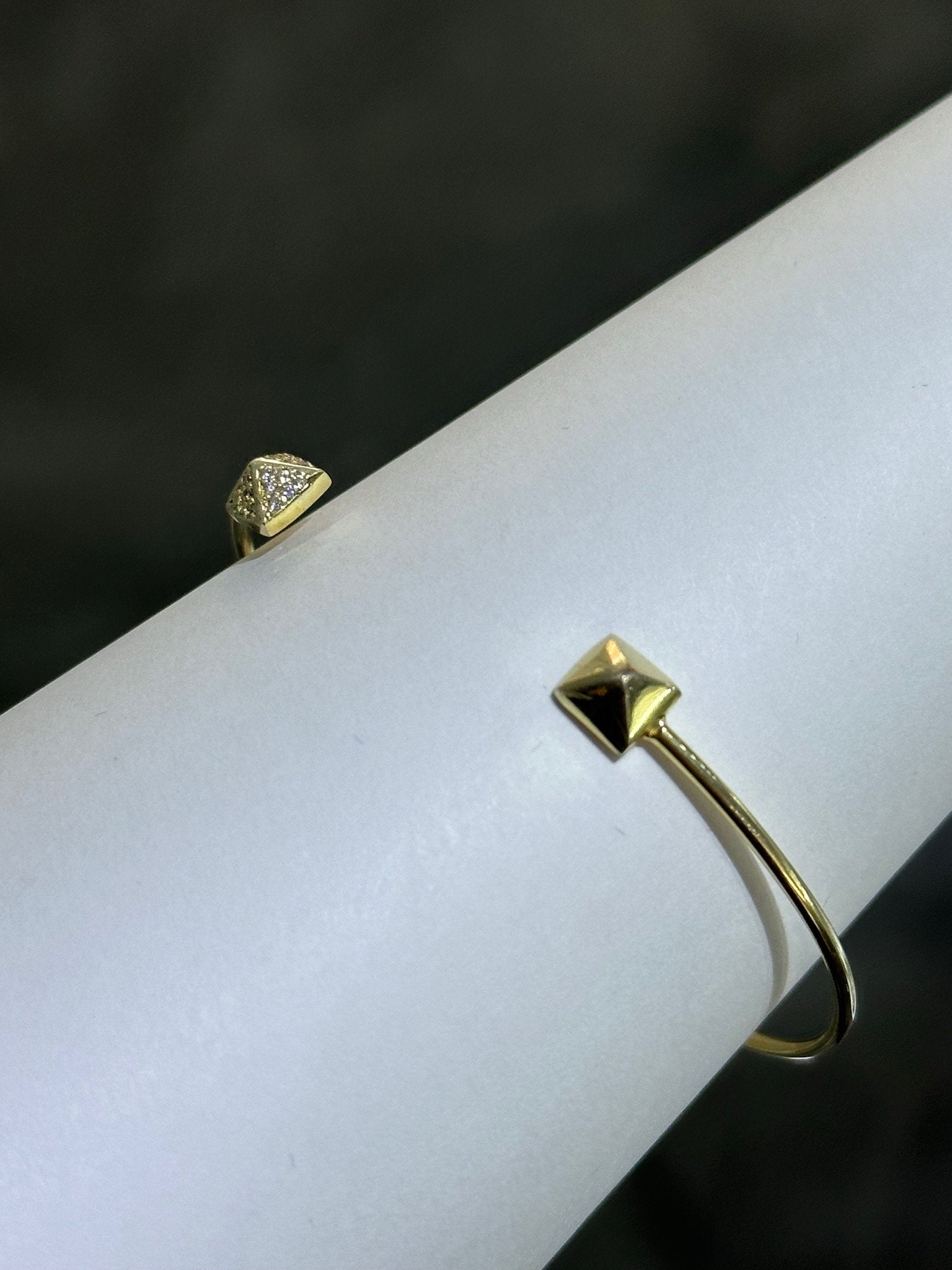 LIV 18k Yellow Gold Sterling Silver Pave White Sapphire Square Halo Design Hand Made Stackable Cuff Bangle Bracelet Gift