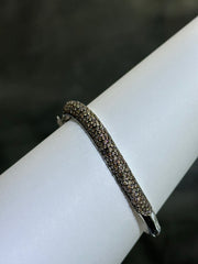 LIV Platinum Sterling Silver Pave Champagne Sapphire Twist Dome Design Hand Made Stackable Bangle Bracelet Gift