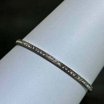 LIV Platinum Sterling Silver  Pave White Sapphire Eternity Design Slip On Hand Made Stackable Bangle Bracelet Gift