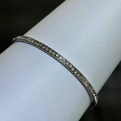 LIV Platinum Sterling Silver  Pave White Sapphire Eternity Design Slip On Hand Made Stackable Bangle Bracelet Gift