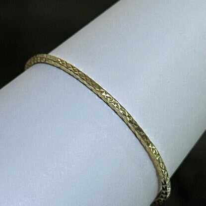 LIV 18k Yellow Gold Sterling Silver Diamond Cut Eternity Design Slip On Hand Made Stackable Bangle Bracelet Gift