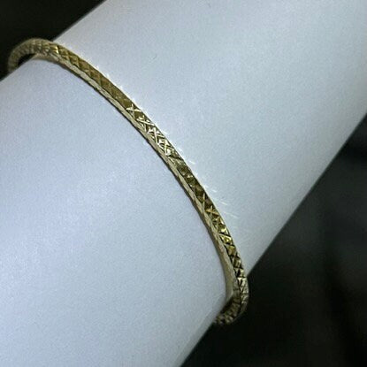 LIV 18k Yellow Gold Sterling Silver Diamond Cut Slip On Design Hand Made Stackable Bangle Bracelet Gift