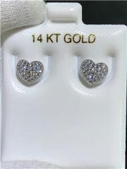 LIV 14k White Gold & White Sapphire Pave Design Heart Halo Stud Earrings Bridal Gift