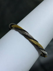 LIV 18k Tri Color Gold Sterling Silver Twisted Braided Mesh Design Halo Hand Made Bangle Stack Bracelet Gift