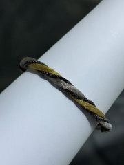 LIV 18k Tri Color Gold Sterling Silver Twisted Braided Mesh Design Halo Hand Made Bangle Stack Bracelet Gift